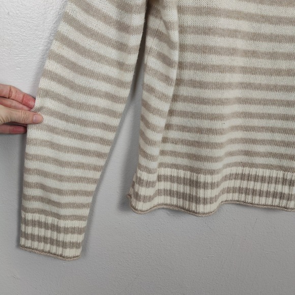 Jenni Kayne Everyday Sweater Womens XS Cream Tan Stripe Wool Cashmere Blend - Picture 4 of 8